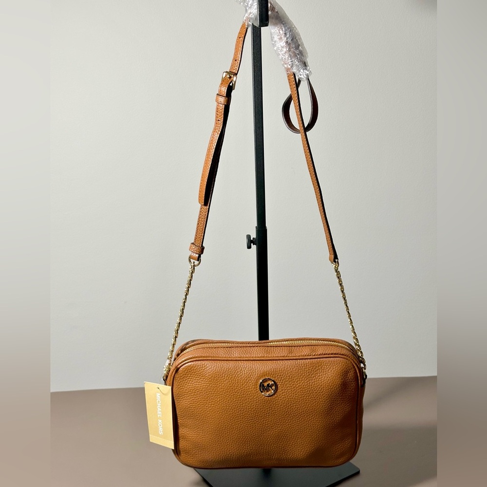 NEW MICHAEL Michael Kors Fulton Brown Crossbody Pebble Leather Chain Bag - Picture 3 of 10